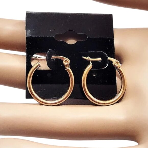 3/4 Inch 20mm Tube Hoop Pierced Post Earrings Gold Tone - Picture 3 of 5